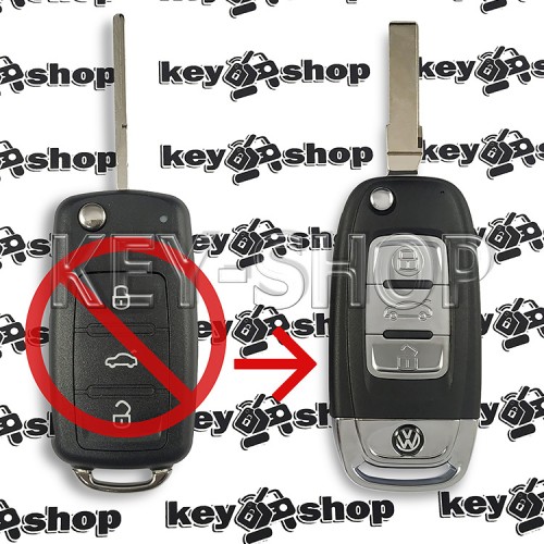 Корпус выкидного автоключа Volkswagen (Фольксваген) 3 кнопки, (под переделку) после 2010 года