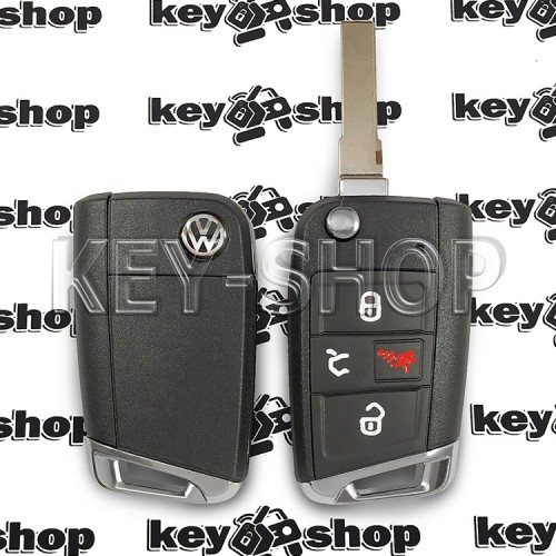    Корпус выкидного ключа Volkswagen (Фольксваген) 3 + 1 кнопки, лезвие HU66 (с металлической вставкой снизу)