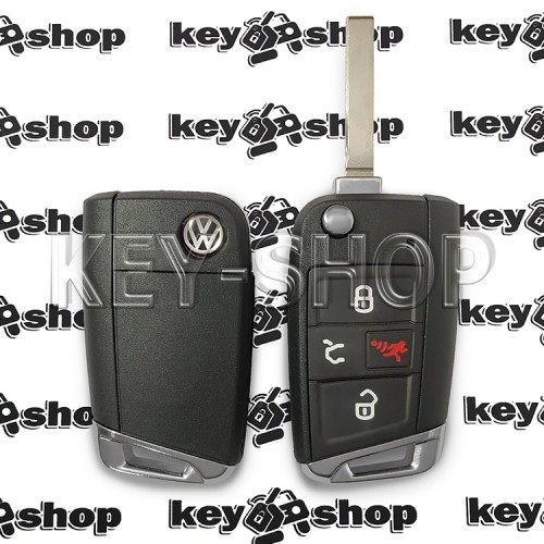   Корпус выкидного ключа Volkswagen (Фольксваген) 3 + 1 кнопки, лезвие HU162 (с металлической вставкой снизу)