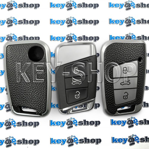 Чехол на смарт ключ Seat (Сеат), (серебристый, полиуретановый с тиснением под кожу), кнопки с защитой
