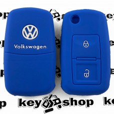 Чехол (синий, силиконовый) для выкидного ключа Volkswagen (Фольксваген) 2 кнопки