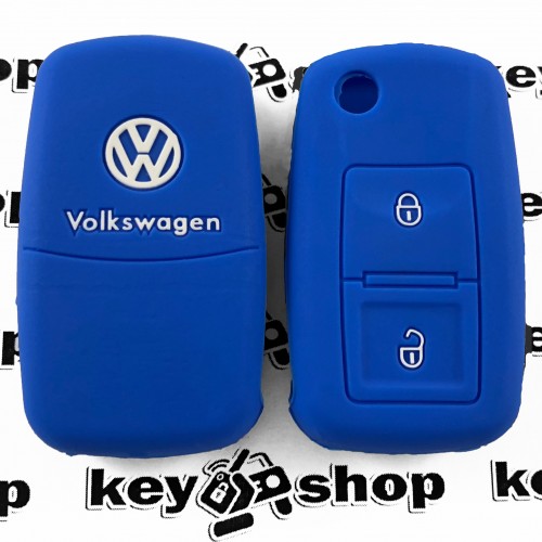 Чехол (синий, силиконовый) для выкидного ключа Volkswagen (Фольксваген) 2 кнопки