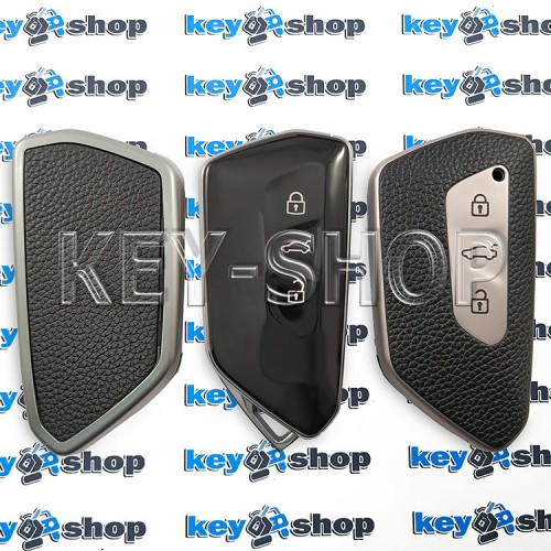 Чехол на смарт ключ Volkswagen  ID 3; 4; 5; 6; Golf ; Tiguan (Фольксваген), (серебристый, полиуретановый с тиснением под кожу), кнопки с защитой