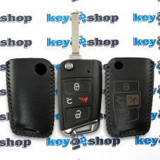 Чехол для выкидного ключа VOLKSWAGEN (Фольксваген) Golf, Jetta, Atlas, Tiguan, 3+1 кнопки (натуральная кожа) бесключевой доступ