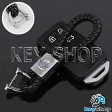 Кожаный плетеный (черный) брелок для авто ключей VOLVO (Вольво)
