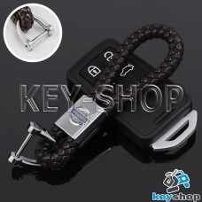 Кожаный плетеный (коричневый) брелок для авто ключей VOLVO (Вольво)