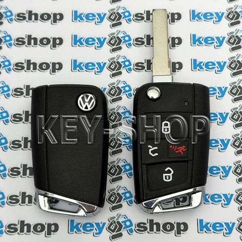 Выкидной ключ Volkswagen Golf GTI 2015-2019 (Фольксваген) 3+1 кнопки, PN : 5G0 959 752 BD, чип MQB 48 /315 MHz, лезвие HU66 