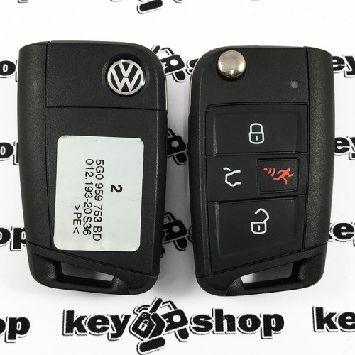 Оригинальный выкидной ключ для Volkswagen (Фольксваген) 3+1 (panica) кнопка, чип ID49, (HITAG AES), 5GO959752BD, 315 MHZ (Keyless-go)
