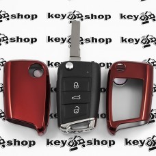 Чехол (красный, полиуретановый) для выкидного ключа Volkswagen (Фольксваген), кнопки без защиты