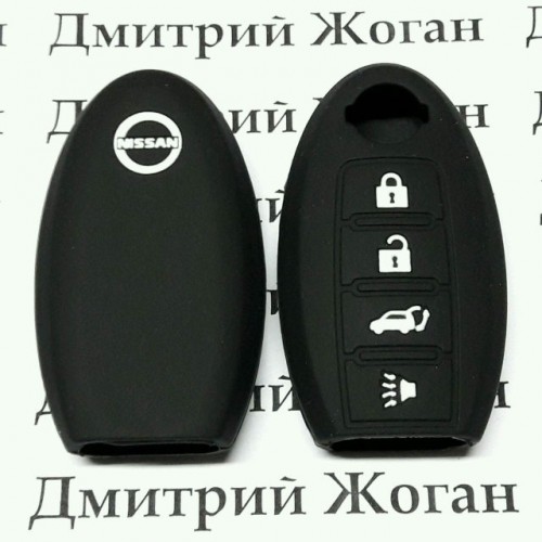           Чехол для смарт ключа Nissan (Ниссан), Rogue, Murano, Pathfinder, Sentra, Maxima, Versa, Altima, 4 кнопки, черный, силиконовый