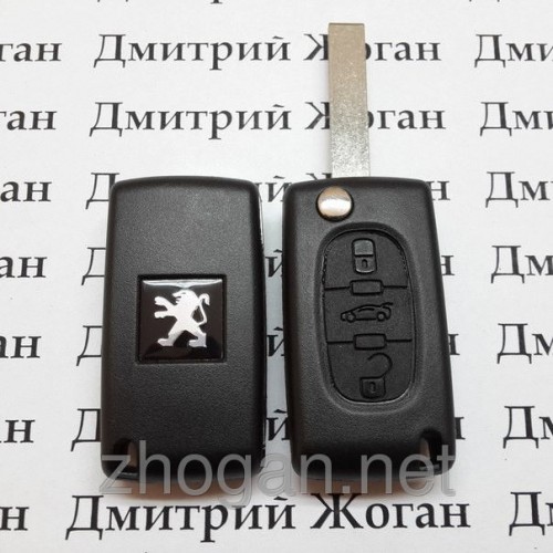 Ключ для PEUGEOT (Пежо) 407, 4007, 607, Bipper, 3 - кнопки (средняя багажник) с чипом ID46/433MHZ