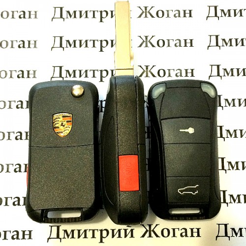 Корпус выкидного  ключа  Porsche Cayenne (Порш)- 2 кнопки + 1 кнопка (panic)