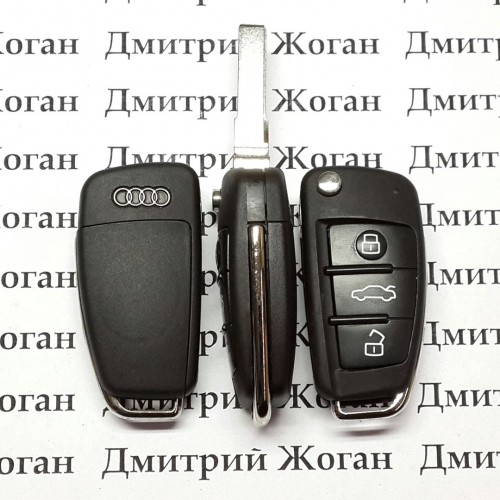 Выкидной ключ Audi (Ауди) ― 3 кнопки, chip ID48 / 433 MHz (2012-2016 г.) keyless-go (8V0-837-220-D)
