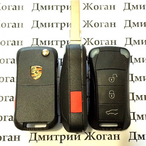 Корпус выкидного автоключа для Porsche Cayenne (Порше) 3 кнопки + 1 кнопка (PANIK)